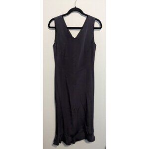Talbots Navy Maxi Dress Pure Silk Sleeveless 8 Vintage flounced bottom cocktail